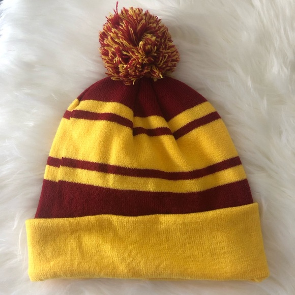USC Red & Gold Stripped Pompom Beanie Hat - Picture 2 of 2